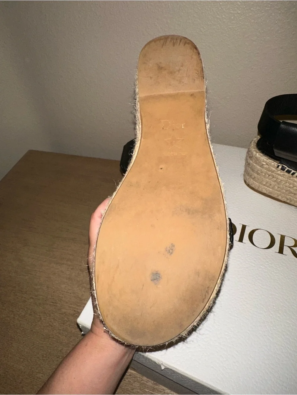 D-Dior Black Calfskin Espadrille Platform Sandals